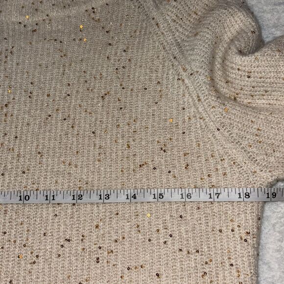 Express Cream Women's Crew Neck Sweater with sparkling gold sequins. Sz small. - Picture 5 of 8